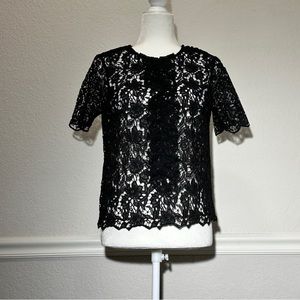 ZARA Black Guipure Lace Ruffle Blouse Top Size Small